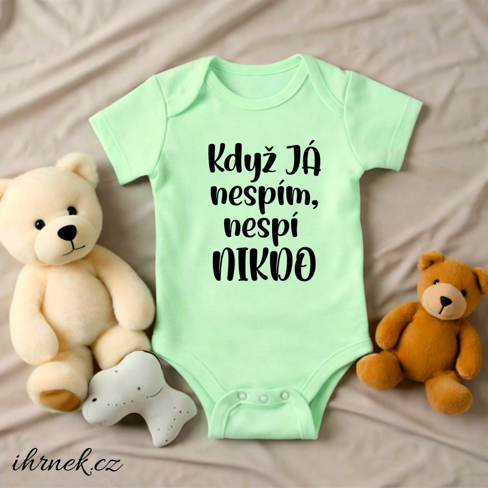 Dětské body Když já nespím, nespí nikdo - světle mintová - 18 - 24 měsíců