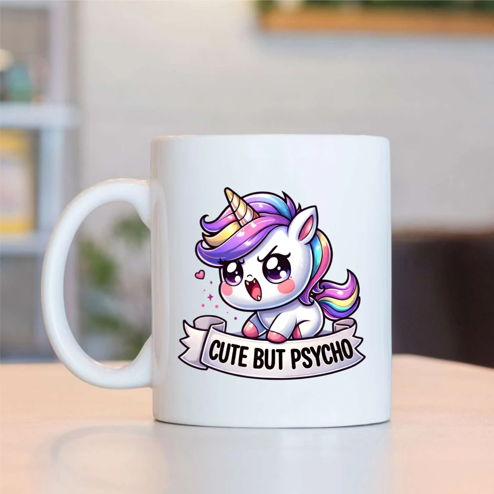 Hrnek Cute but Psycho - jednorožec - kluk