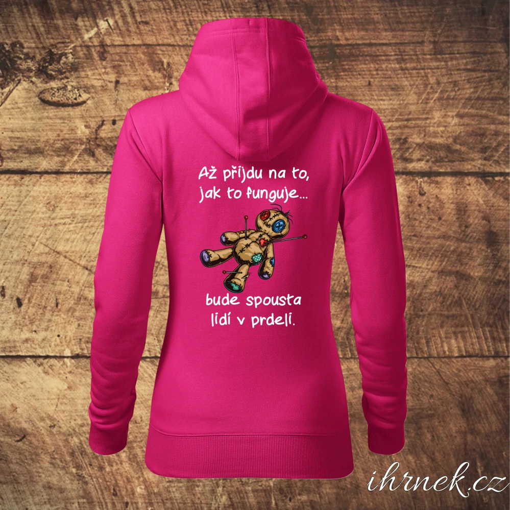Dámská mikina Až přijdu na to, jak to funguje - purpurová - dámské XL - na záda