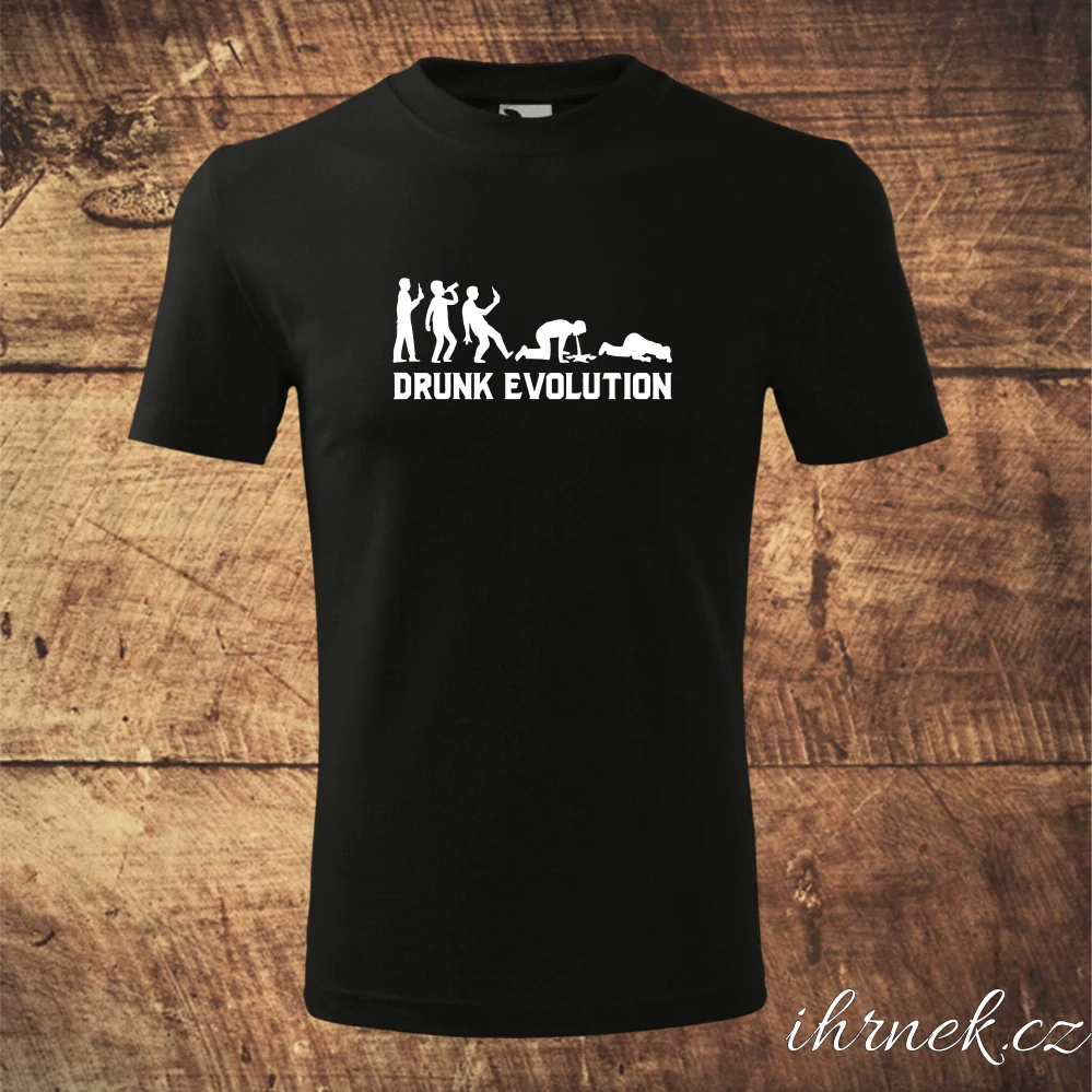 Tričko pánské Drunk Evolution - černé - pánské 2XL - žlutý potisk