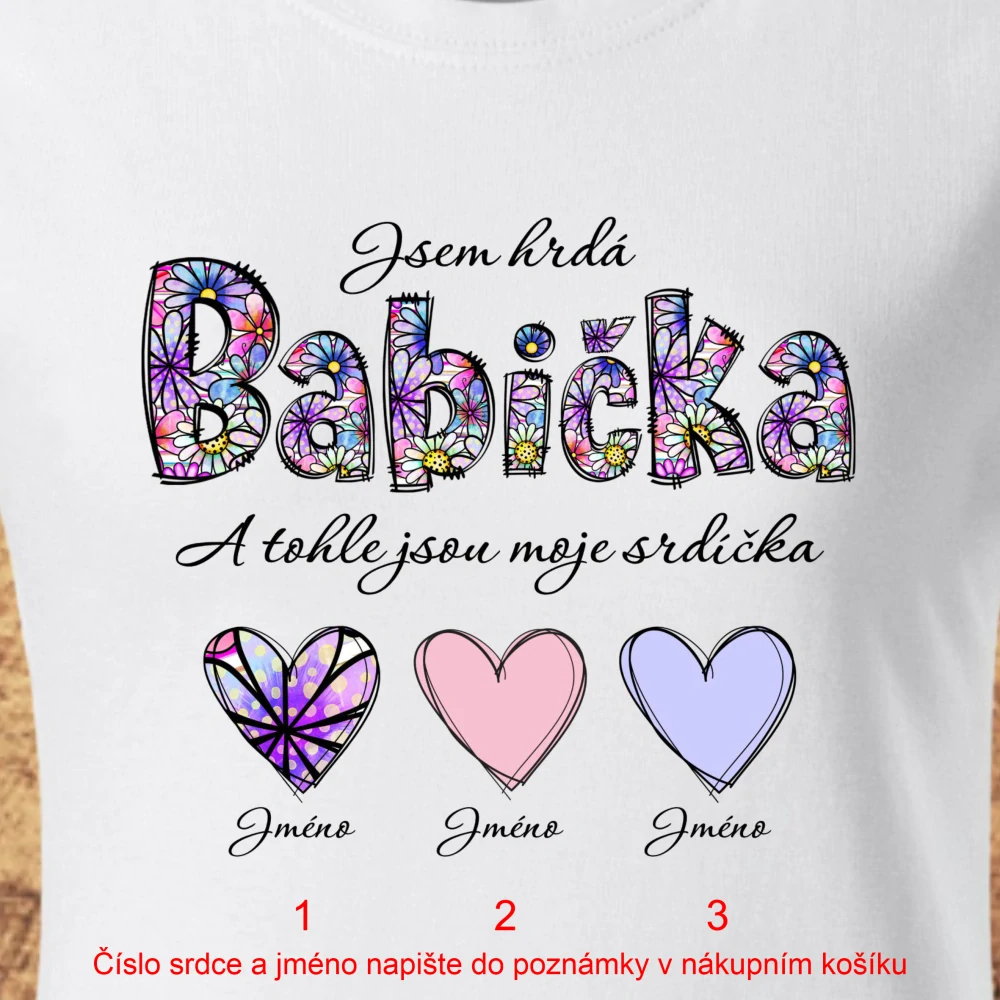 Tričko dámské Jsem hrdá babička  - květiny - světle šedý melír - dámské 2XL