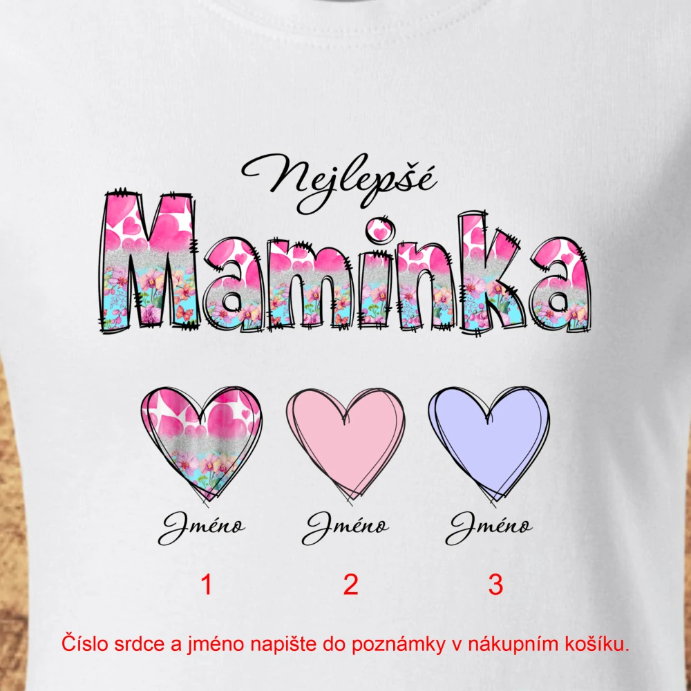 Tričko dámské Nejlepší maminka  - srdce/květiny - bílé - dámské 2XL