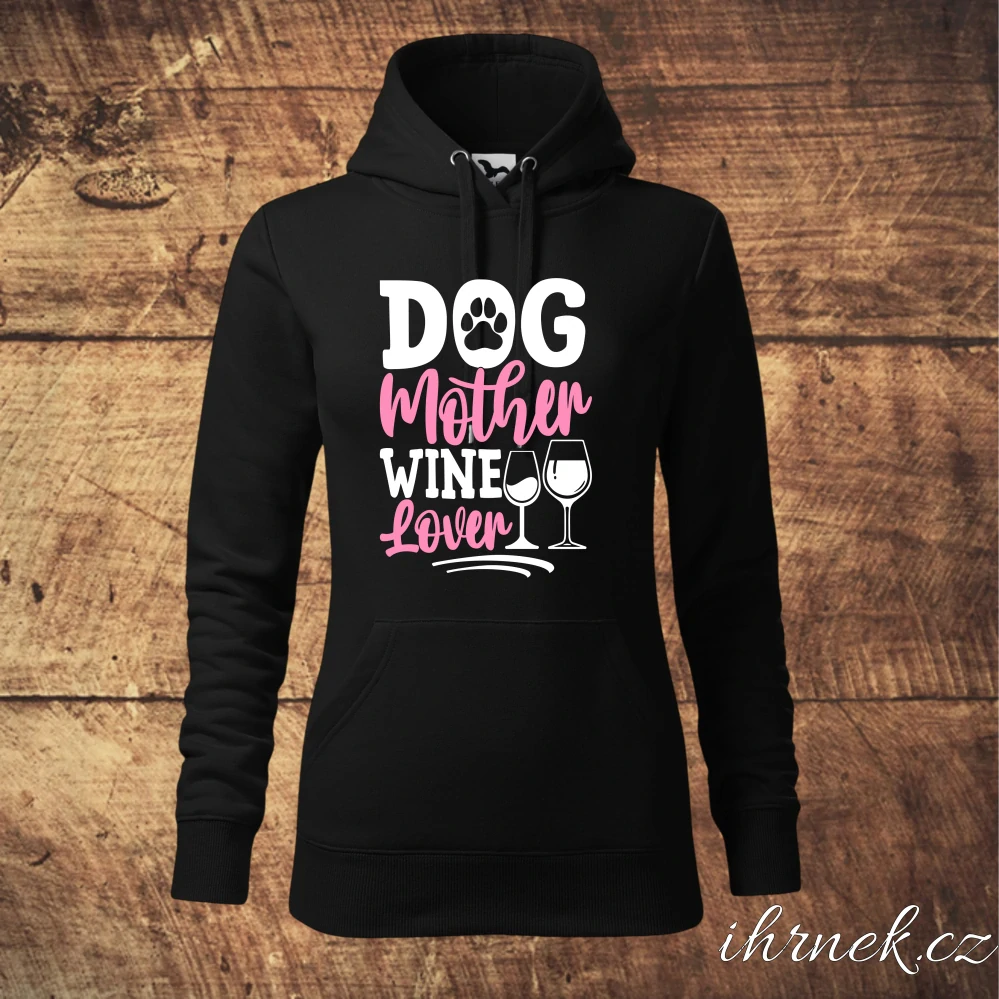 Dámská mikina Dog Mother Wine Lover - žlutá - dámské 2XL