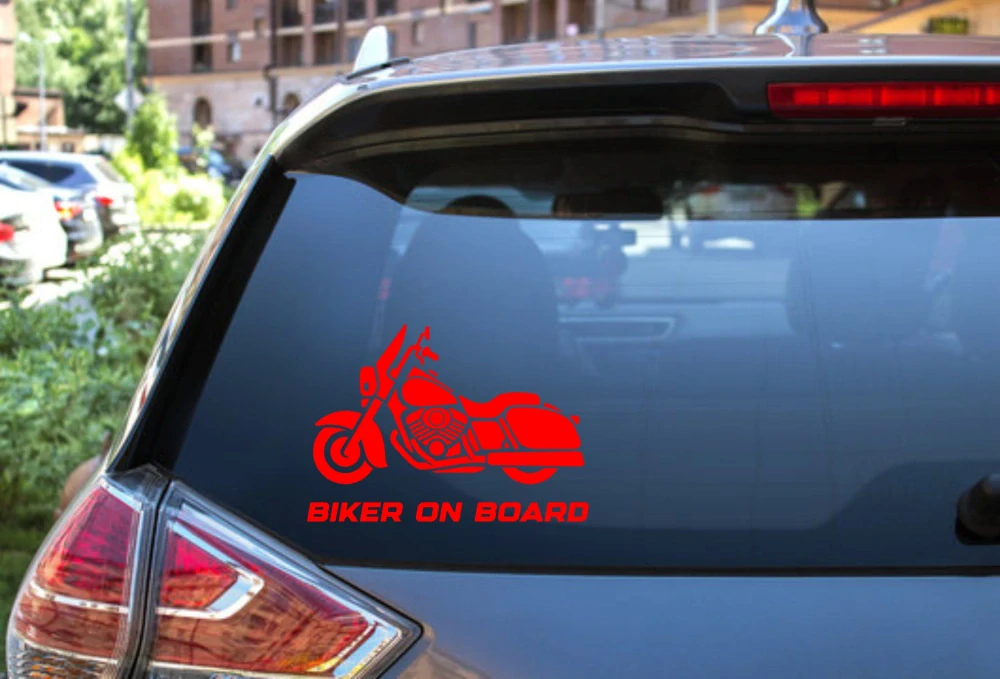 Samolepka Biker on board v.5 - modrá - 14 cm x 9-10 cm