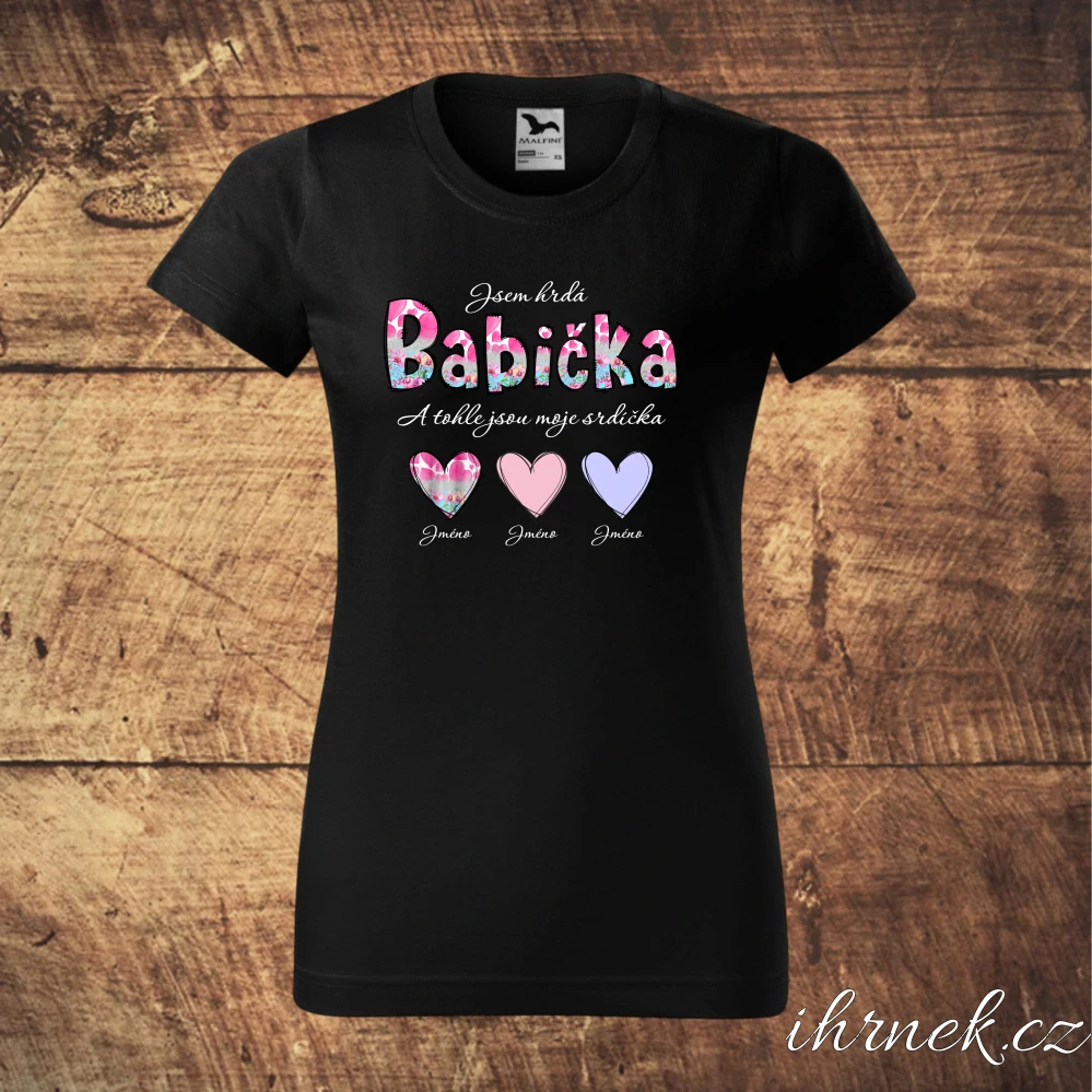 Tričko dámské Jsem hrdá babička  - srdce/květiny - světle šedý melír - dámské 2XL