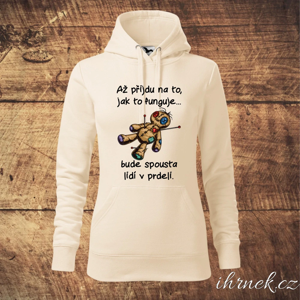 Dámská mikina Až přijdu na to, jak to funguje - černá - dámské M - na předek