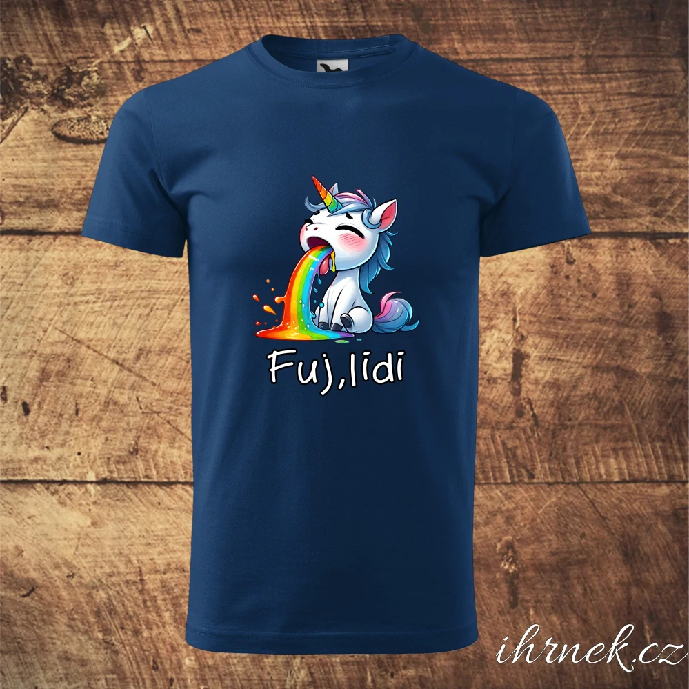 Tričko pánské Fuj, lidi - jednorožec - černé - pánské 2XL