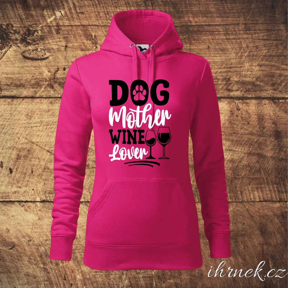Dámská mikina Dog Mother Wine Lover - žlutá - dámské 2XL