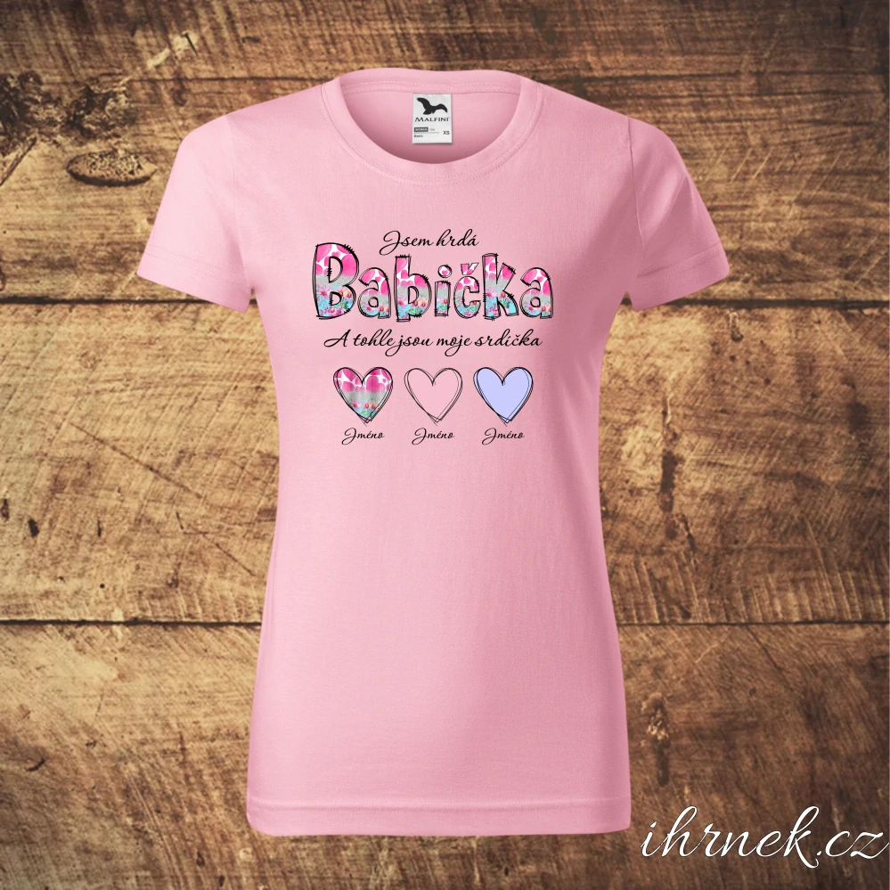 Tričko dámské Jsem hrdá babička  - srdce/květiny - světle šedý melír - dámské 2XL