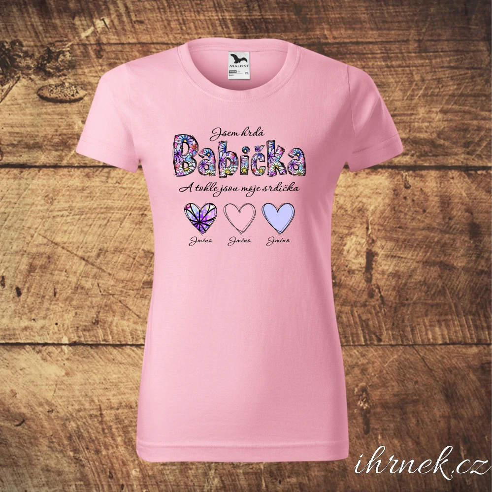 Tričko dámské Jsem hrdá babička  - květiny - světle šedý melír - dámské 2XL