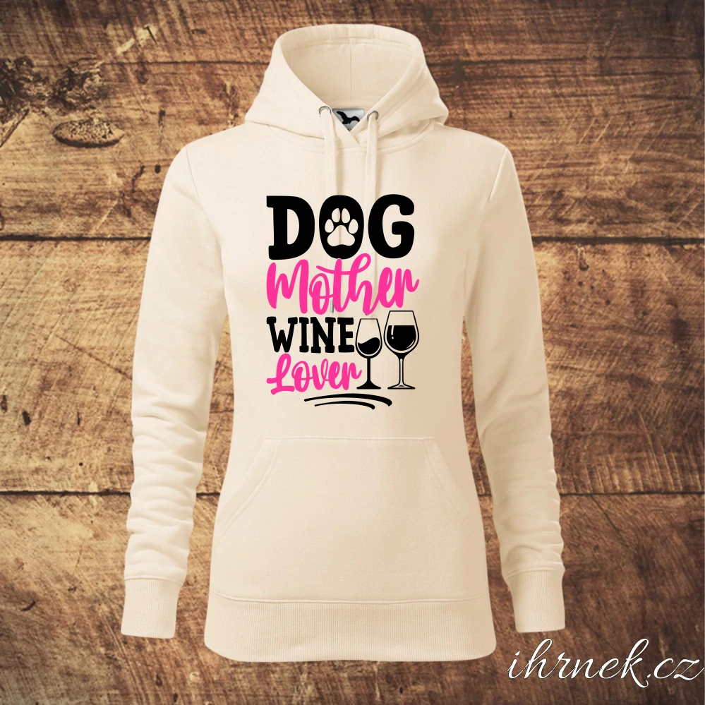 Dámská mikina Dog Mother Wine Lover - žlutá - dámské 2XL