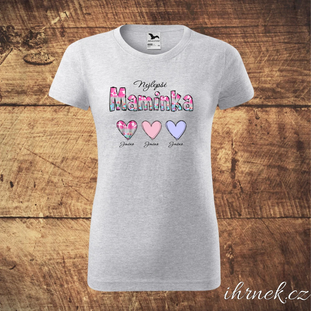 Tričko dámské Nejlepší maminka  - srdce/květiny - bílé - dámské 2XL