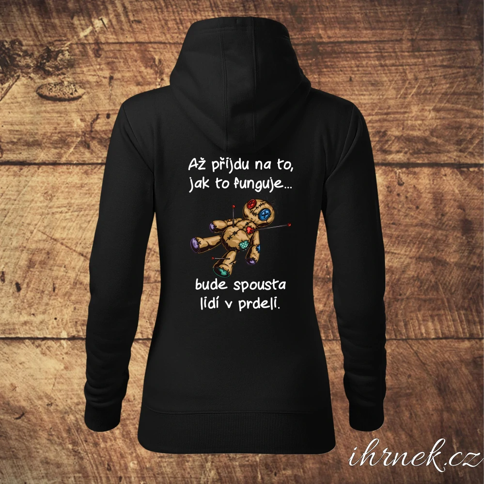 Dámská mikina Až přijdu na to, jak to funguje - černá - dámské M - na předek