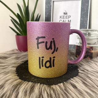 Hrnek třpytivý Fuj,lidi - hrubý fialovo-zlatý