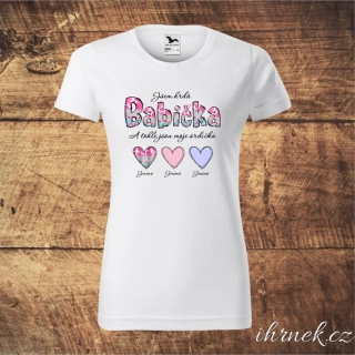 Tričko dámské Jsem hrdá babička  - motiv srdce a květiny